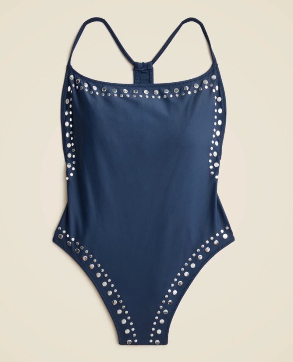 J Crew Studded Racerback One Piece Swim Suit 22 NWOT Navy Blue Silver CE885 Y2K